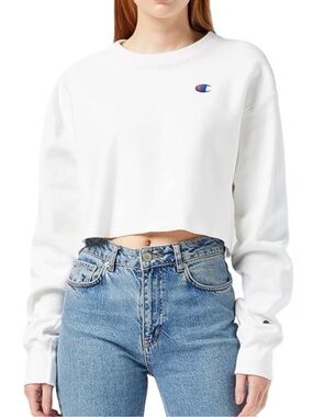 ▫️🕊️ Champion‎ White Cropped Crewneck Sweatshirt NWT 🕊️▫️